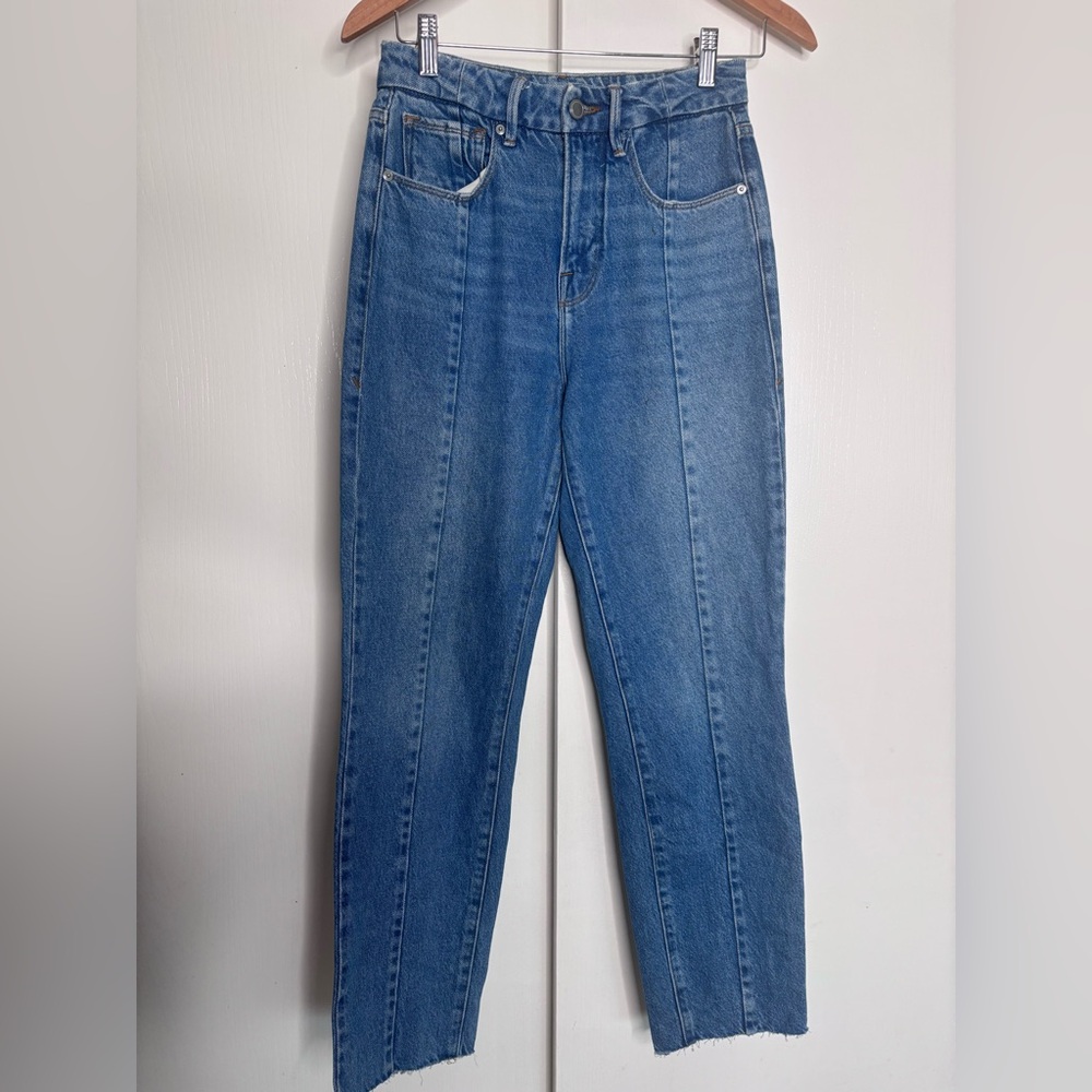 Good American Good Vintage Straight Leg Seam Front Jeans Raw Hem 2/26